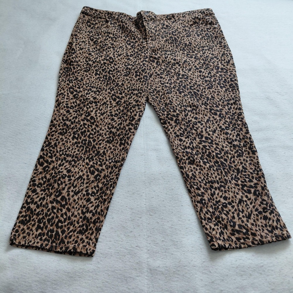Y2K Terra Sky Womens Leopard Jeans Stretch Straight Leg 24W Petite Cropped Pants